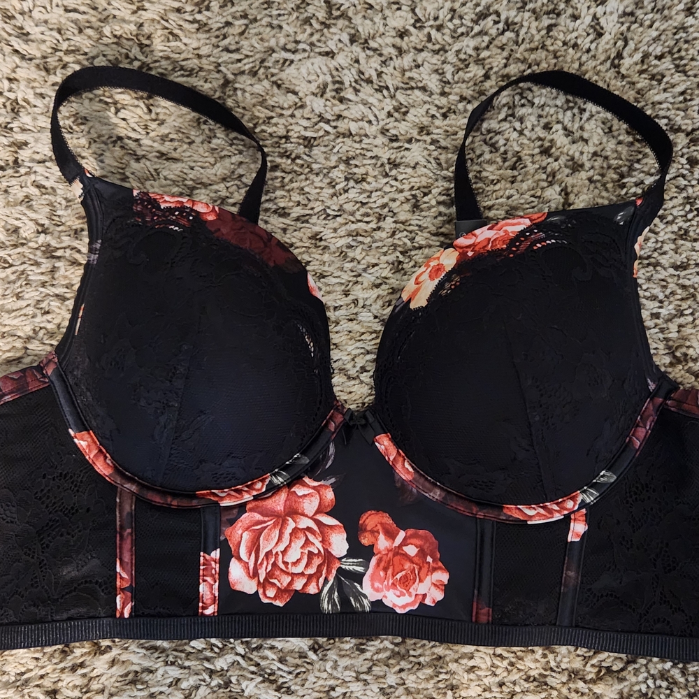 Torrid Black and Red Floral Bra